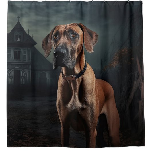 Rhodesian Ridgeback Halloween Scary Douchegordijn (Voorkant)