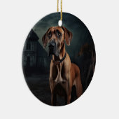Rhodesian Ridgeback Halloween Scary Keramisch Ornament (Rechts)