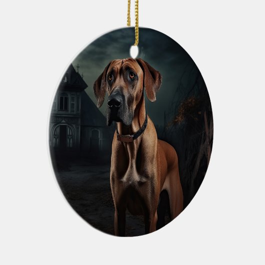 Rhodesian Ridgeback Halloween Scary Keramisch Ornament (Rechts)