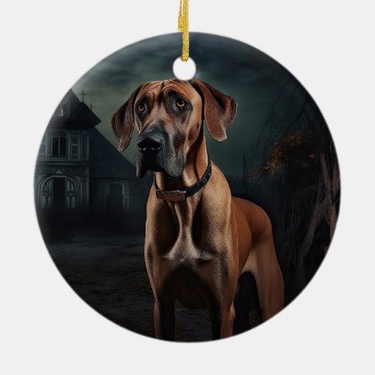 Rhodesian Ridgeback Halloween Scary Keramisch Ornament (Achterkant)