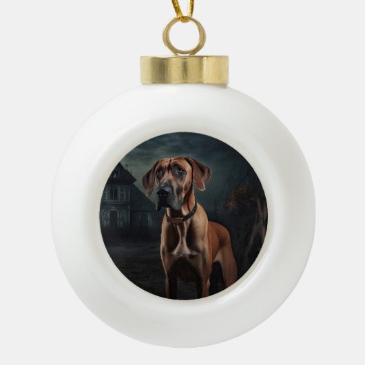Rhodesian Ridgeback Halloween Scary Keramische Bal Ornament (Voorkant)