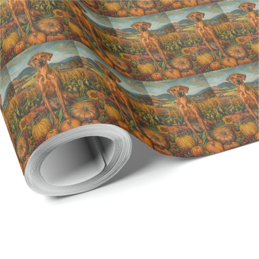 Rhodesian Ridgeback Herfst Oogst Thanksgiving Cadeaupapier (Rol Hoek)