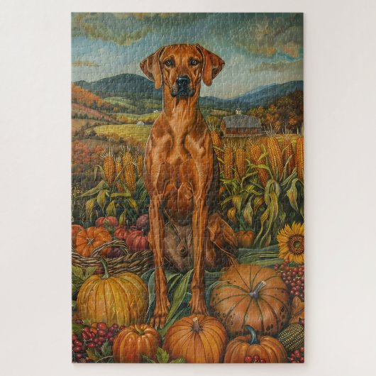 Rhodesian Ridgeback Herfst Oogst Thanksgiving Legpuzzel (Verticaal)