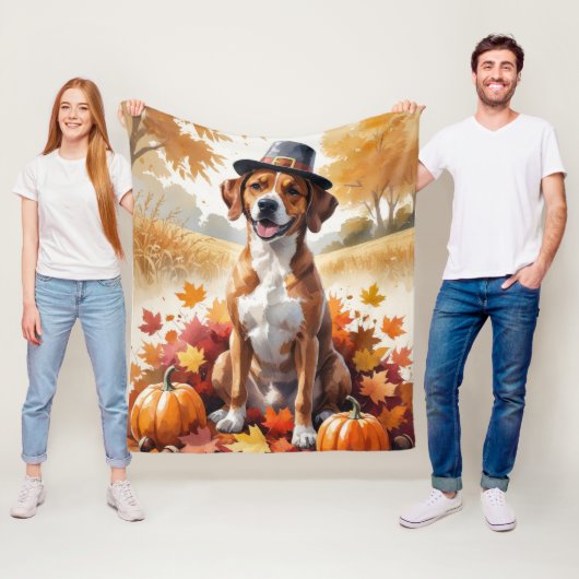 Rhodesian Ridgeback Herfstbladeren Thanksgiving Ku Fleece Deken (In situ)