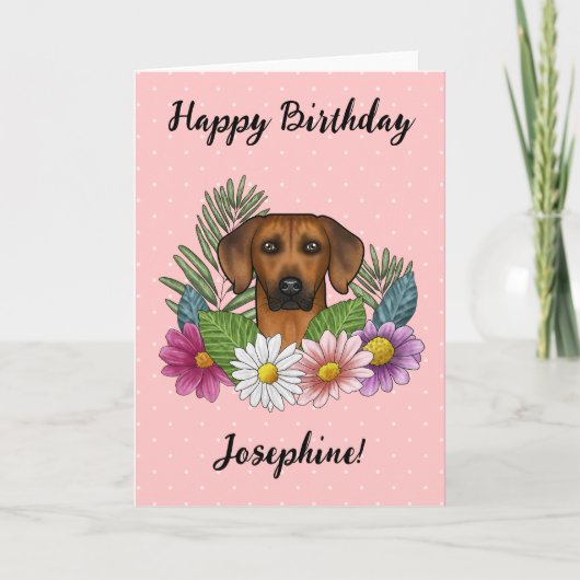 Rhodesian Ridgeback Hond en Bloemen Gelukkige Verj Kaart (Voorkant)