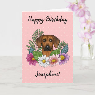 Rhodesian Ridgeback Hond En Bloemen Gelukkige Verj Kaart