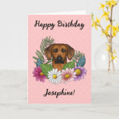 Rhodesian Ridgeback Hond en Bloemen Gelukkige Verj Kaart (Gele Bloem)