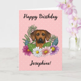 Rhodesian Ridgeback Hond en Bloemen Gelukkige Verj Kaart