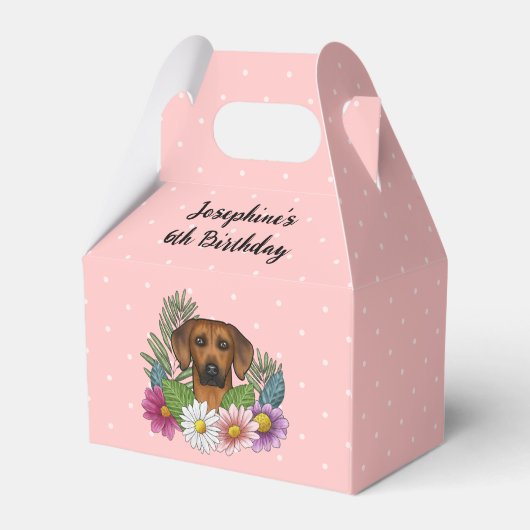 Rhodesian Ridgeback hond en bloemen verjaardagsfee Bedankdoosjes (Achterkant)