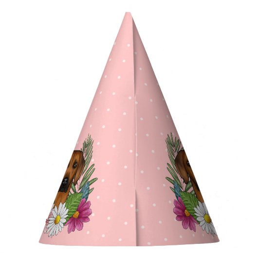 Rhodesian Ridgeback hond en bloemen verjaardagsfee Feesthoedjes (Achterkant)