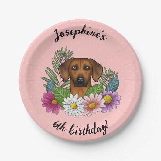 Rhodesian Ridgeback hond en bloemen verjaardagsfee Papieren Bordje (Voorkant)