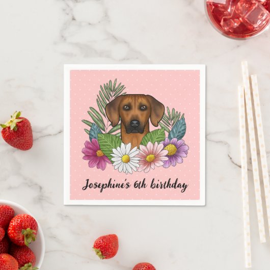 Rhodesian Ridgeback hond en bloemen verjaardagsfee Servet (Insitu)
