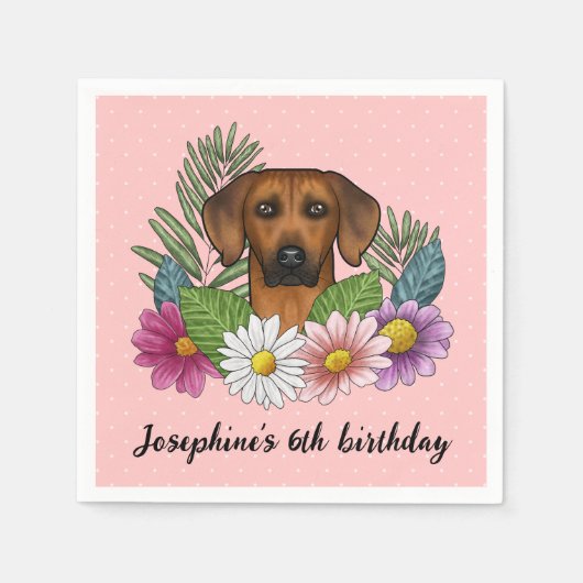 Rhodesian Ridgeback hond en bloemen verjaardagsfee Servet (Voorkant)