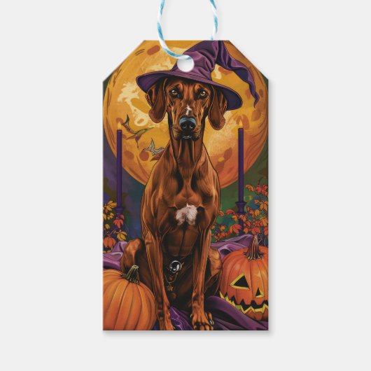 Rhodesian Ridgeback Hond Halloween Heks Pompoen Cadeaulabel (Voorkant)