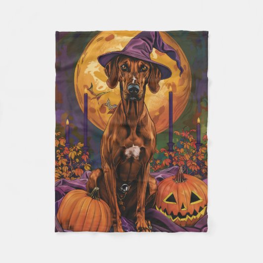 Rhodesian Ridgeback hond Halloween Heks Pompoen Fleece Deken (Voorkant)