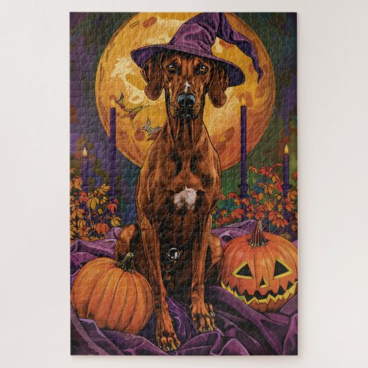 Rhodesian Ridgeback-hond Halloween Heks Pompoen Legpuzzel (Verticaal)