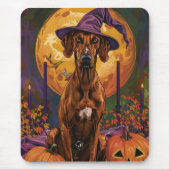 Rhodesian Ridgeback Hond Halloween Heks Pompoen Muismat (Voorkant)