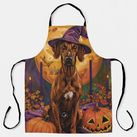 Rhodesian Ridgeback Hond Halloween Heks Pompoen Schort (Voorkant)