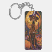 Rhodesian Ridgeback Hond Halloween Heks Pompoen Sleutelhanger (Voorkant Links)