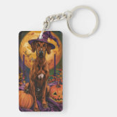 Rhodesian Ridgeback Hond Halloween Heks Pompoen Sleutelhanger (achterkant)