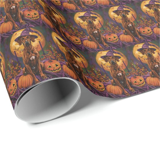 Rhodesian Ridgeback Hond Halloween Heksenpompoen Cadeaupapier (Rol Hoek)