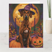 Rhodesian Ridgeback Hond Halloween Heksenpompoen Kaart (Voorkant)