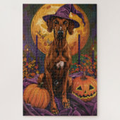 Rhodesian Ridgeback Hond Halloween Heksenpompoen Legpuzzel (Verticaal)