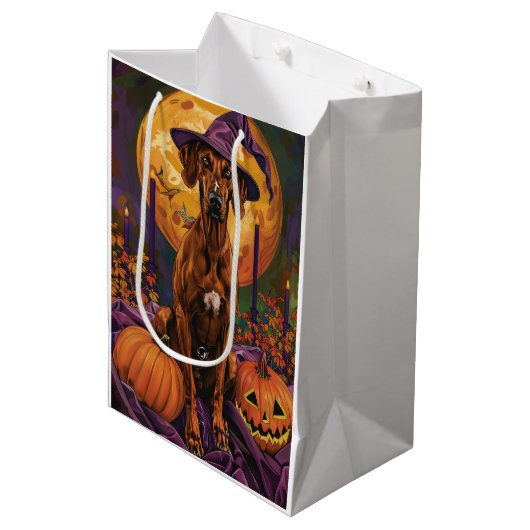 Rhodesian Ridgeback Hond Halloween Heksenpompoen Medium Cadeauzakje (Voorkant Gekanteld)