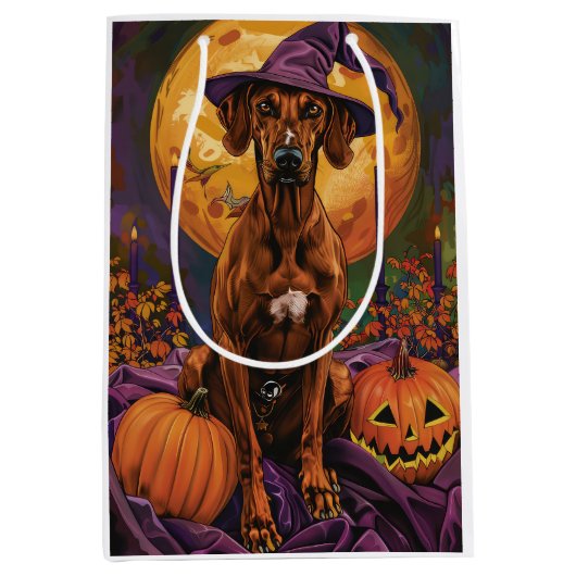 Rhodesian Ridgeback Hond Halloween Heksenpompoen Medium Cadeauzakje (Voorkant)