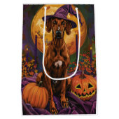 Rhodesian Ridgeback Hond Halloween Heksenpompoen Medium Cadeauzakje (Achterkant)