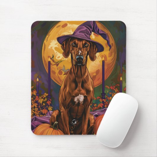 Rhodesian Ridgeback Hond Halloween Heksenpompoen Muismat (Met muis)