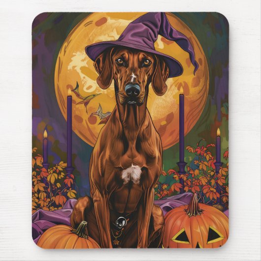 Rhodesian Ridgeback Hond Halloween Heksenpompoen Muismat (Voorkant)