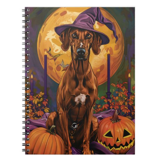 Rhodesian Ridgeback Hond Halloween Heksenpompoen Notitieboek (Voorkant)