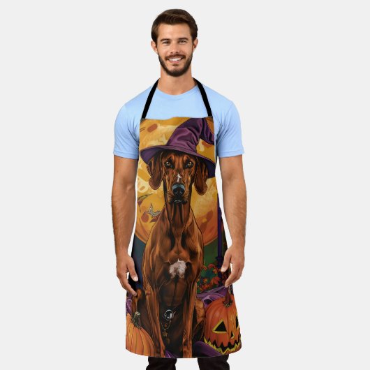 Rhodesian Ridgeback Hond Halloween Heksenpompoen Schort (Gedragen)