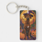 Rhodesian Ridgeback Hond Halloween Heksenpompoen Sleutelhanger (Voorkant)