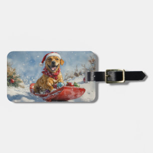 Rhodesian Ridgeback Hond in Sledge Kerstmis Bagagelabel