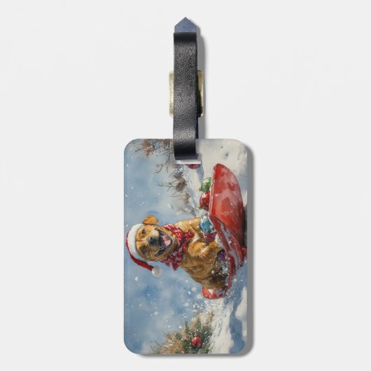 Rhodesian Ridgeback Hond in Sledge Kerstmis Bagagelabel (Achterkant verticaal)