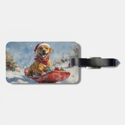 Rhodesian Ridgeback Hond in Sledge Kerstmis Bagagelabel (Achterkant horizontaal)