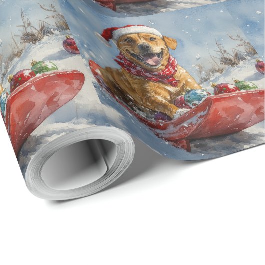 Rhodesian Ridgeback Hond in Sledge Kerstmis Cadeaupapier (Rol Hoek)