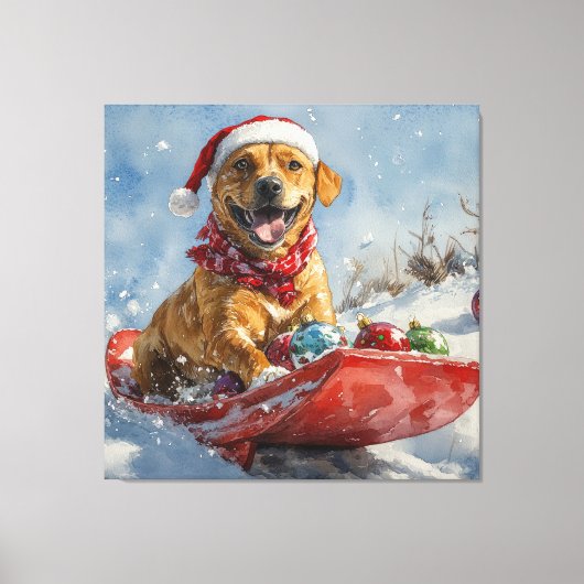 Rhodesian Ridgeback Hond in Sledge Kerstmis Canvas Afdruk (Voorkant)