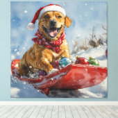Rhodesian Ridgeback Hond in Sledge Kerstmis Canvas Afdruk (Insitu (Houten vloer))