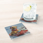 Rhodesian Ridgeback Hond in Sledge Kerstmis Glazen Onderzetter (Schuin)