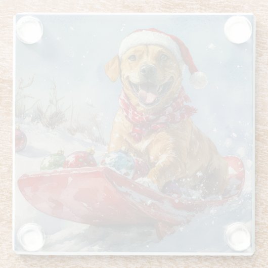 Rhodesian Ridgeback Hond in Sledge Kerstmis Glazen Onderzetter (Achterkant)