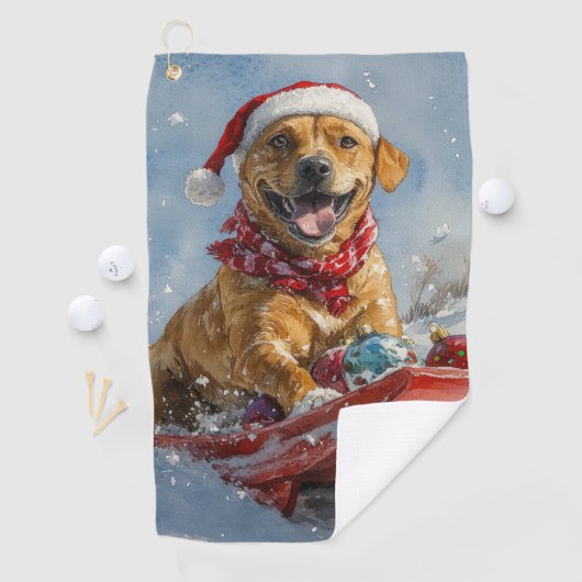 Rhodesian Ridgeback Hond in Sledge Kerstmis Golfhanddoek (Insitu)