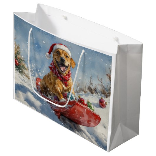 Rhodesian Ridgeback Hond in Sledge Kerstmis Groot Cadeauzakje (Voorkant Gekanteld)