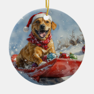 Rhodesian Ridgeback Hond in Sledge Kerstmis Keramisch Ornament