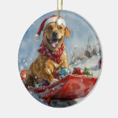 Rhodesian Ridgeback Hond in Sledge Kerstmis Keramisch Ornament (Links)