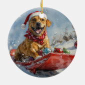 Rhodesian Ridgeback Hond in Sledge Kerstmis Keramisch Ornament (Achterkant)