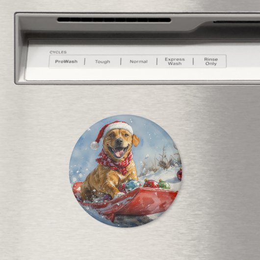 Rhodesian Ridgeback Hond in Sledge Kerstmis Magneet (Insitu (Vaatwasser))