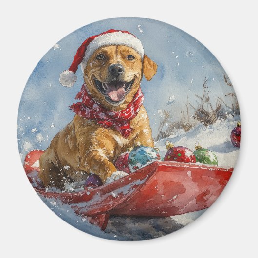 Rhodesian Ridgeback Hond in Sledge Kerstmis Magneet (Voorkant)